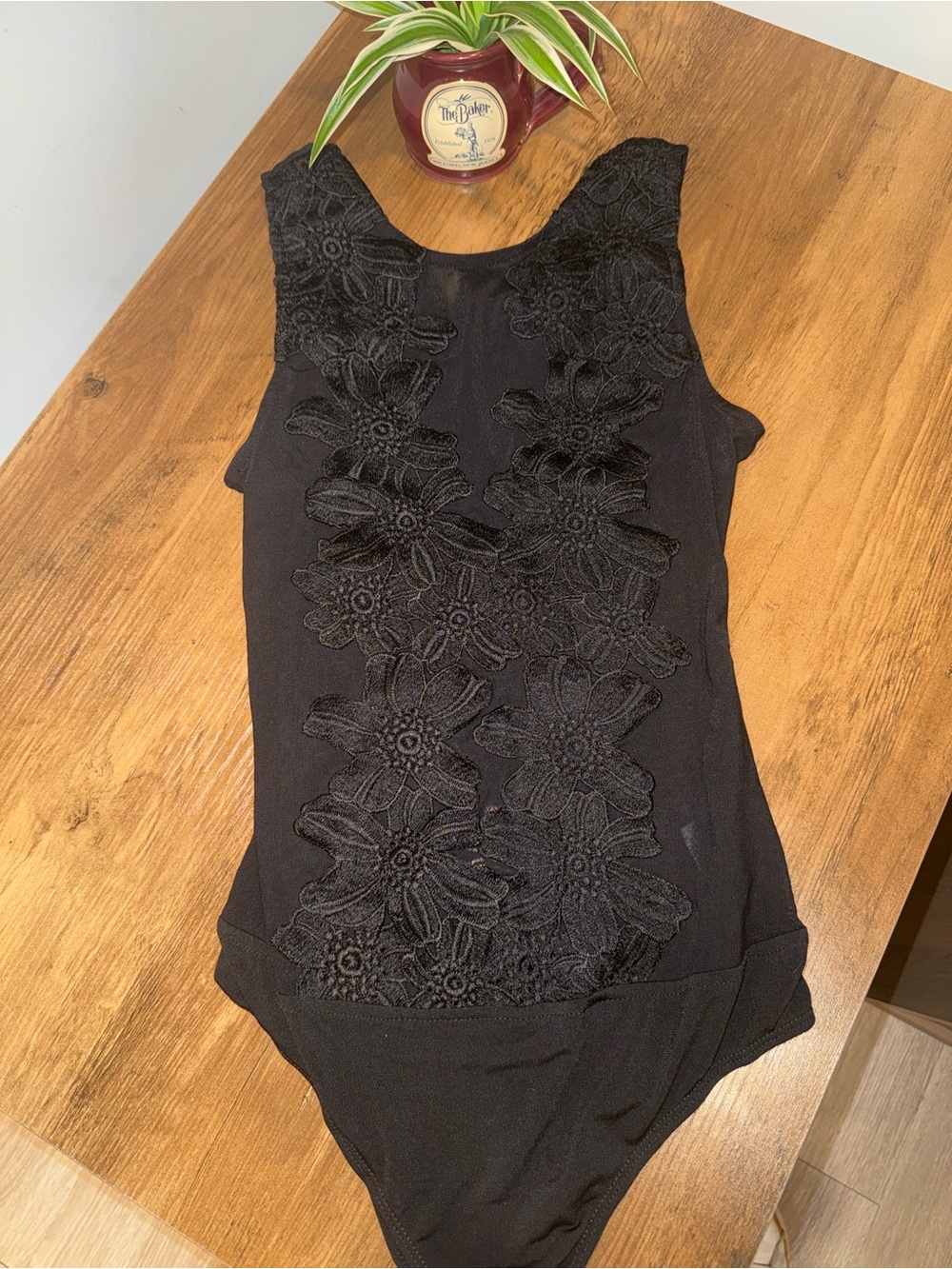 Haute Monde Black Floral Lace Tank Bodysuit